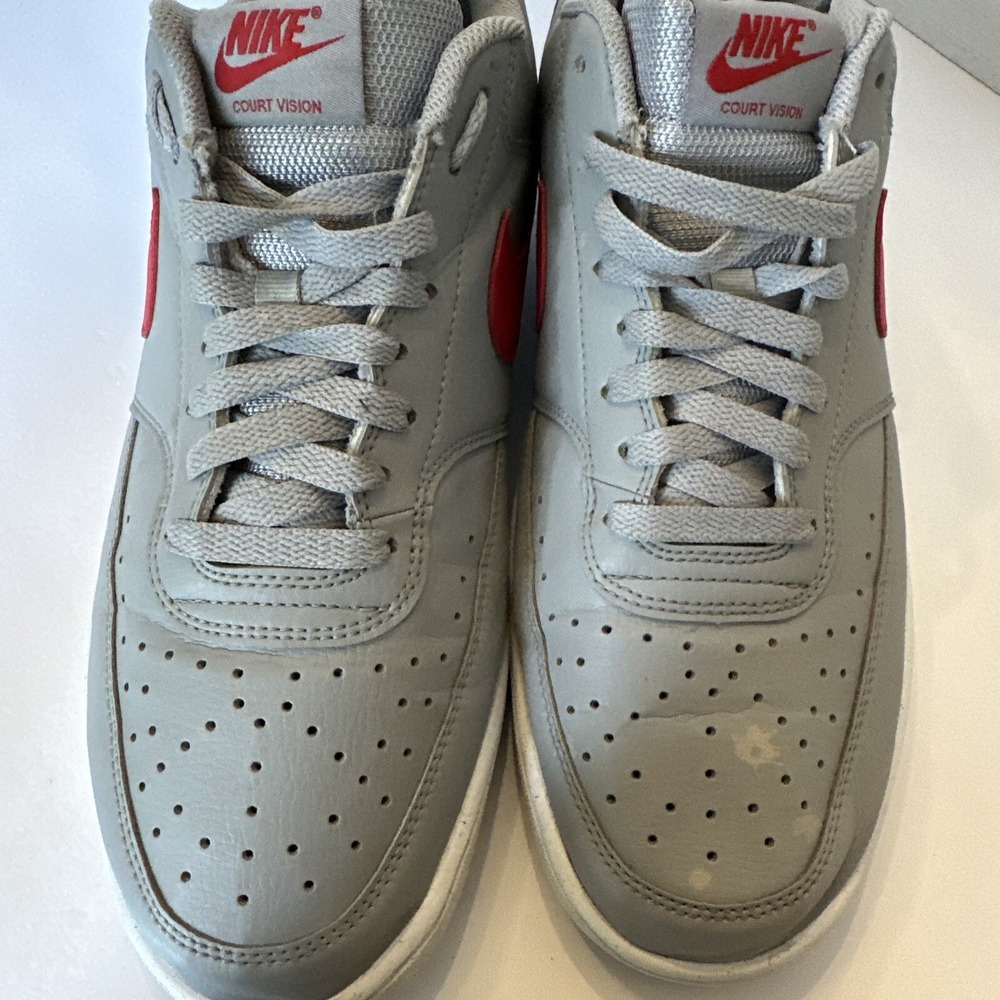Size 11.5 - Nike Court Vision Next Nature Low Wolf Grey University Red - Picture 2 of 15
